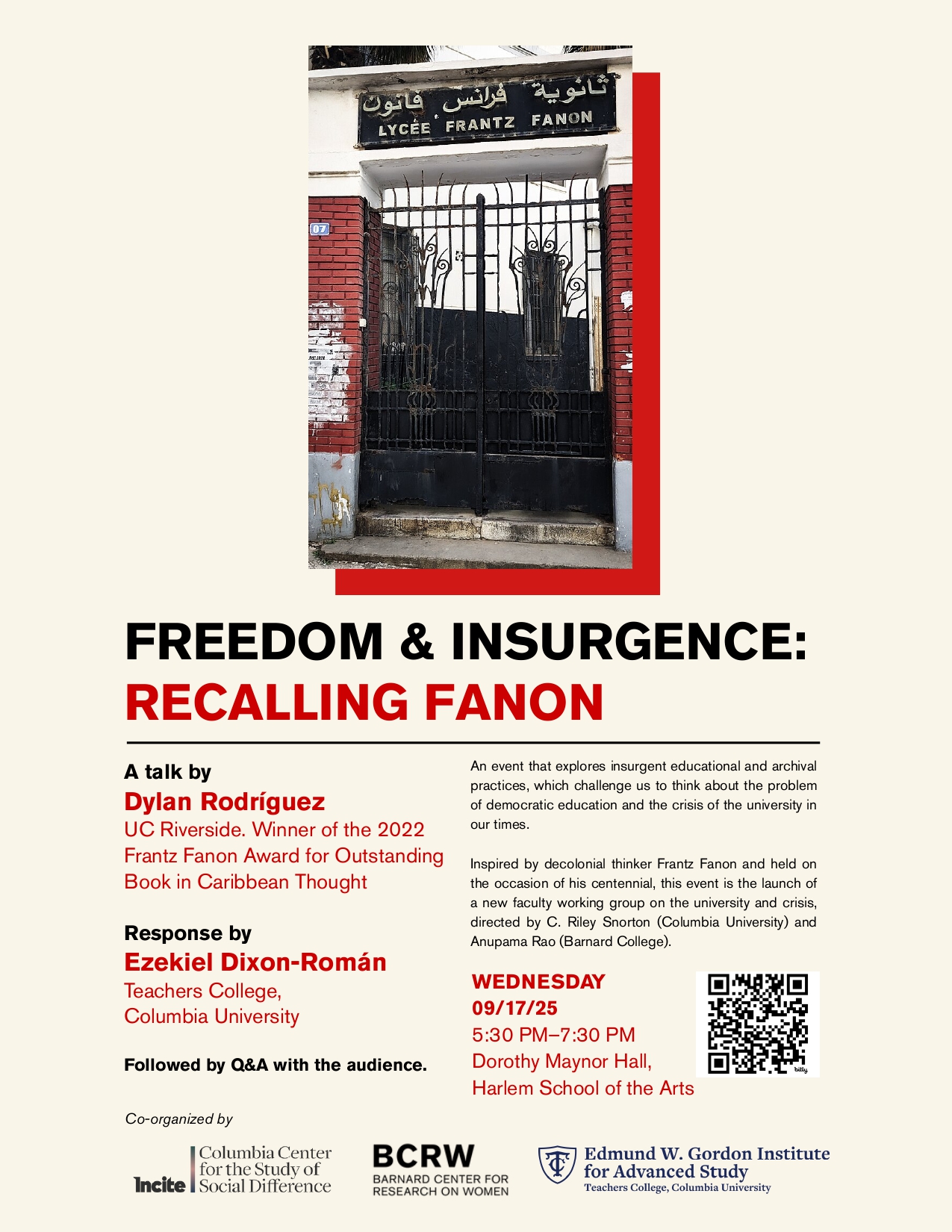 Freedom & Insurgence: Recalling Fanon Flyer