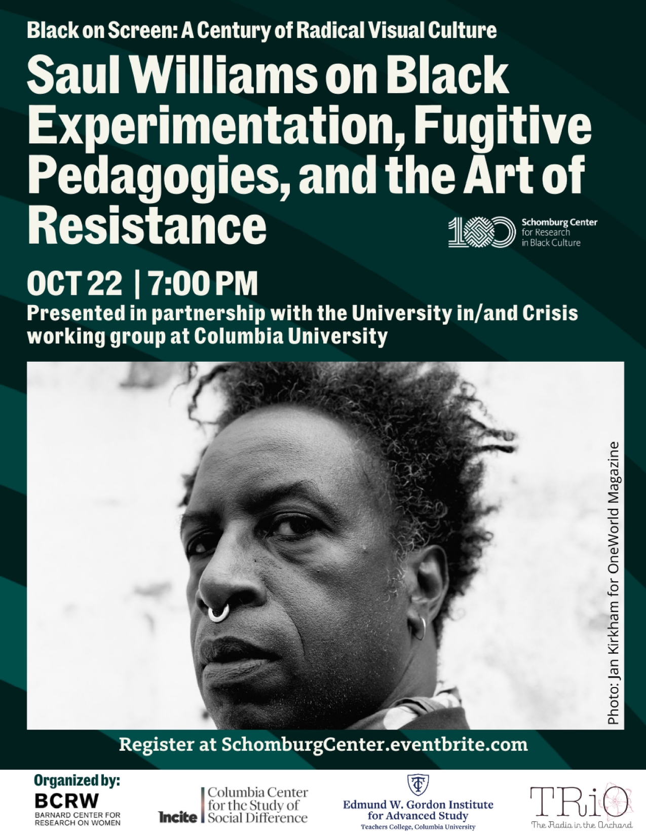 Saul Williams on Black Experimentation, Fugitive Pedagogies Flyer